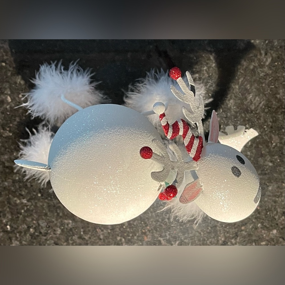 Pier 1 White Glitter Reindeer with Santa Hat & Boots Green Scarf Christmas decor - Picture 8 of 11